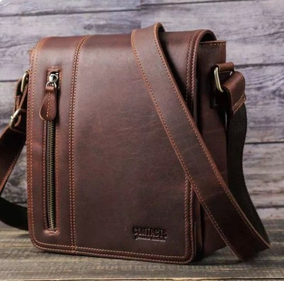 NEW Buffalo Men's Horse Leather Satchel Bag Messenger Crossbody IPad