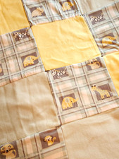 Handmade Patchwork Fleece Baby Nursery Blanket Safari Yellow Gray Unisex 48x53