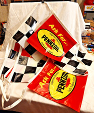 Vintage Pennzoil Race Car Banner w/ Checkered Flag Vinyl Lot of 2 Runs NASCAR