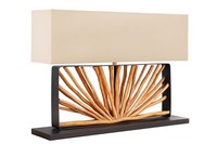 Tischleuchte Holz Stoff 80 Cm Breit Schwarz Beige Natur Eckig FüR E27 Tischlampe