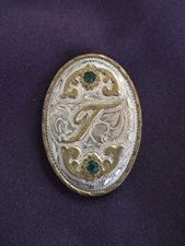 Vtg Western Sterling Silver Bridle / Saddle / Chap Concho - Letter Initial "T"