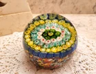 VINTAGE 80s MURANO ART GLASS PAPERWEIGHT MILLEFIORI STYLE FLOWERS MADE IN ITALY