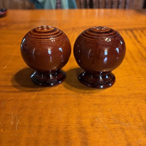 Vintage Fiesta Ware Brown Amberstone Ball Salt And Pepper Shakers Original Corks