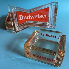 Vintage Advertising Ashtrays Budweiser du Maurier Glass Red Clear