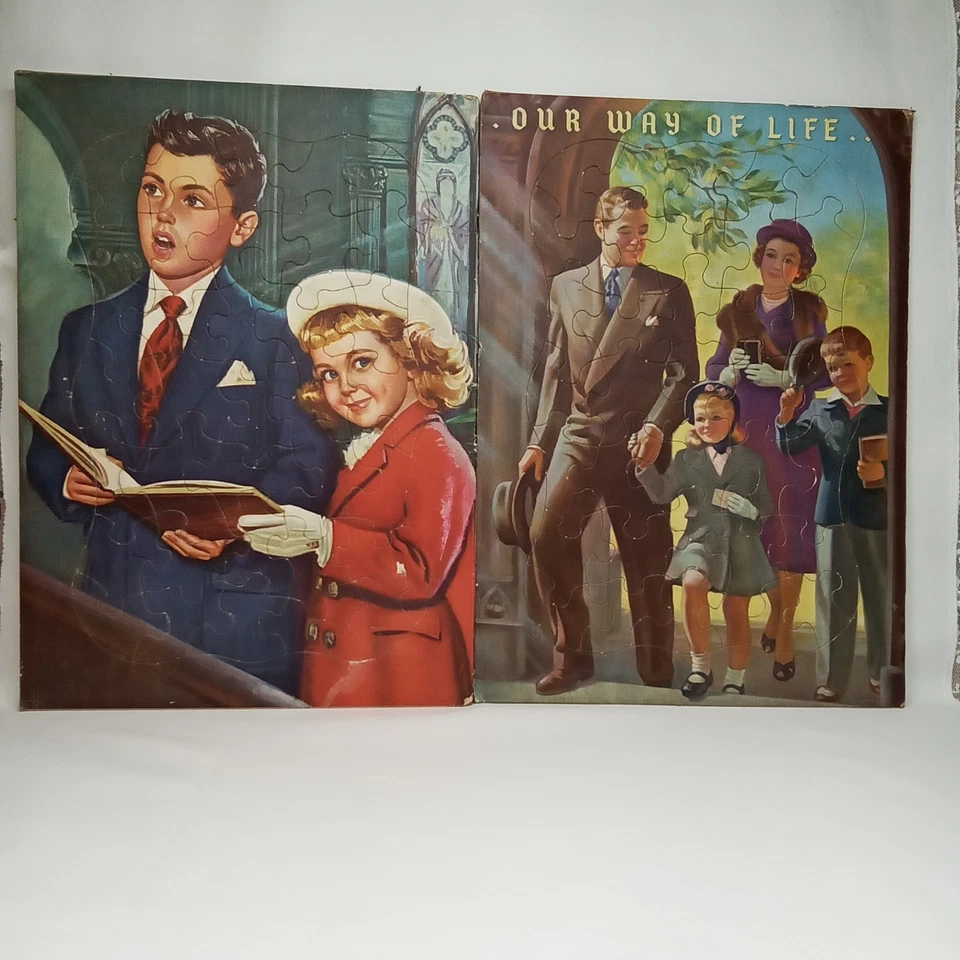 Depression Era Religious Puzzle Set Of 2 Our Way Of Life Tuco Made In USA 1930s - Image 2 of 4
