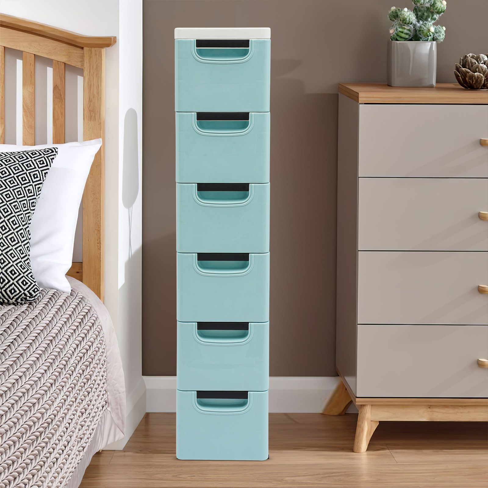 6-Drawer Narrow Storage Cabinet for Home or Office Spaces