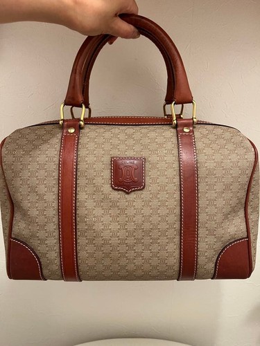 CELINE Leather Boston Bag Brown Gold Hardware Mini Handbag Vintage Zipper