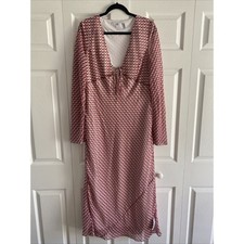 Asos Womens 12 Gemoetric Maxi Dress Boho Mod Hippie Babydoll Tie Front NEW