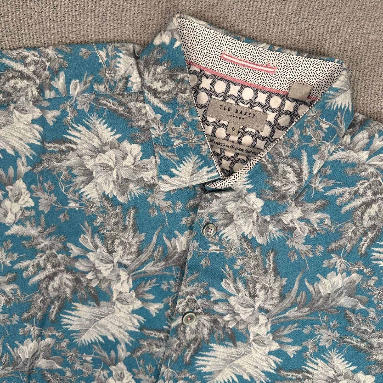 Ted Baker London Shirt Mens Size 5 NEEKRIT Teal Tropical Floral Button Down