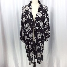 Spiritual Gangster Maya Black Floral Kimono Robe Cardigan Duster One Size