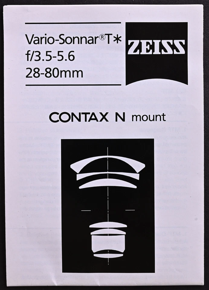 Original Contax N T* Carl Zeiss Vario-Sonnar 28-80mm f/3.4-5.6 User Manual -Mint - Image 3 of 4