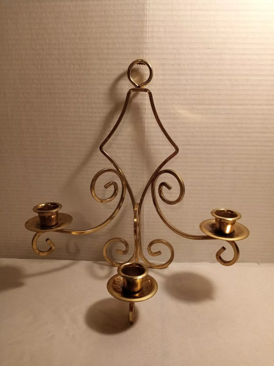 Vintage Wall Hanging 3 Arm Brass Taper Candle Holder Cornor Sconce