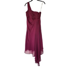 DAVIDS BRIDAL Magenta One shoulder chiffon gown, size 2