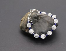 Crackle glass bracelet w/ cobalt blue & dolphin charm, NEW - Made in USA