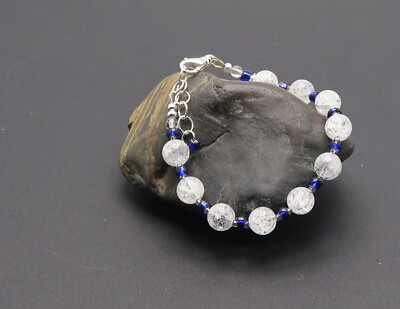 Crackle glass bracelet w/ cobalt blue & dolphin charm, NEW - Made in USA