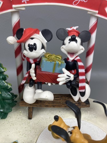 Mickey Minnie Pluto Animated Musical Lighted Mail Box Winter Magic Pond Figurine - Picture 5 of 19