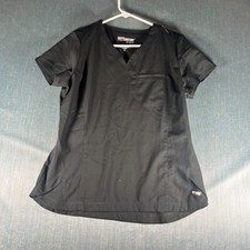 Grey's Anatomy Women Scrub Top Size M Black Stretch Short Sleeve V Neck Pullover