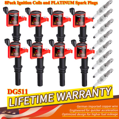 8Pcs High Performance Red Ignition Coils and Spark Plug For Ford F-150 2004-2010