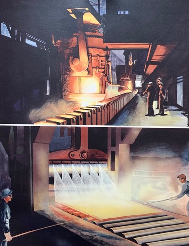 STEEL PRODUCTION - Vintage - 1950s School Print - Industrial Scene - Picture 4 of 4