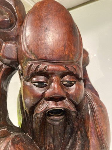 Huge Antique Chinese Carved Wood Immortal Table Lamp Refurbished 79cm Tall - Picture 10 of 12