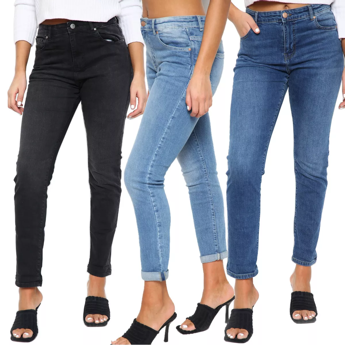 Womens Mom Jeans Ladies High Waisted Relaxed Fit Stretch Blue Denim Pants