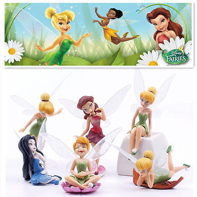 6 PCS Disney Princess Tinkerbell Fairy Action Figure Wing Fairies Cake Topper 