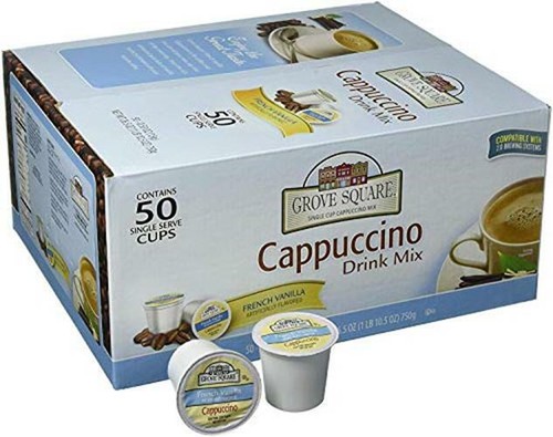 Grove Square Cappuccino, French Vanilla, 50 Single Serve Cups Assorted Sizes