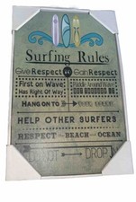 Beach House Printed Wood Sign Decor Wall Art SURFING RULES 16"x10  COOL SUMMER