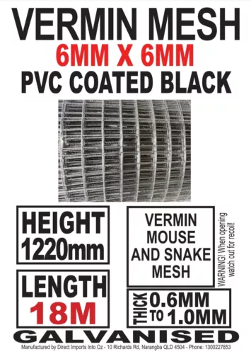 Vermin Birds Snake Mesh Black Gal Wire Mesh 990h 1220h 6x6x 1mm 5-25mRoll Mouse - Picture 21 of 26