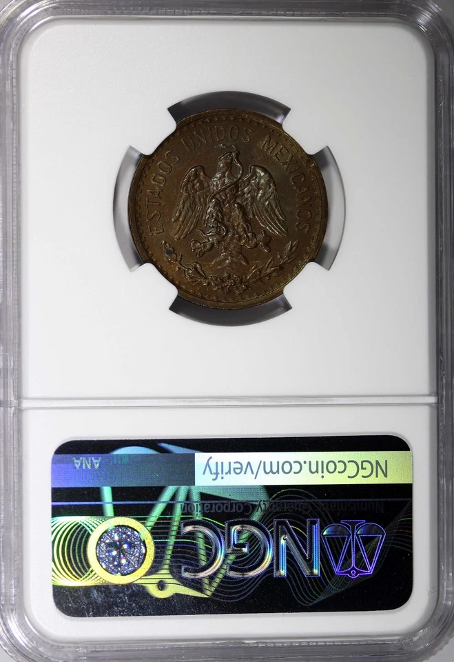 Mexico ESTADOS UNIDOS MEXICANOS 1906 Mo 2 Centavos NGC MS64 BN TONED KM#419 (47) - Image 3 of 4