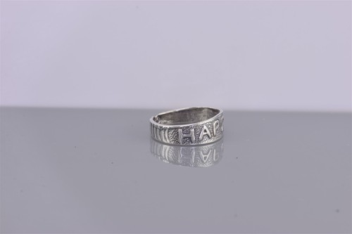 Anillo de plata esterlina 6 mm texturizado oxidado HAPPY con punta trasera abierta talla 925 - Imagen 2 de 8