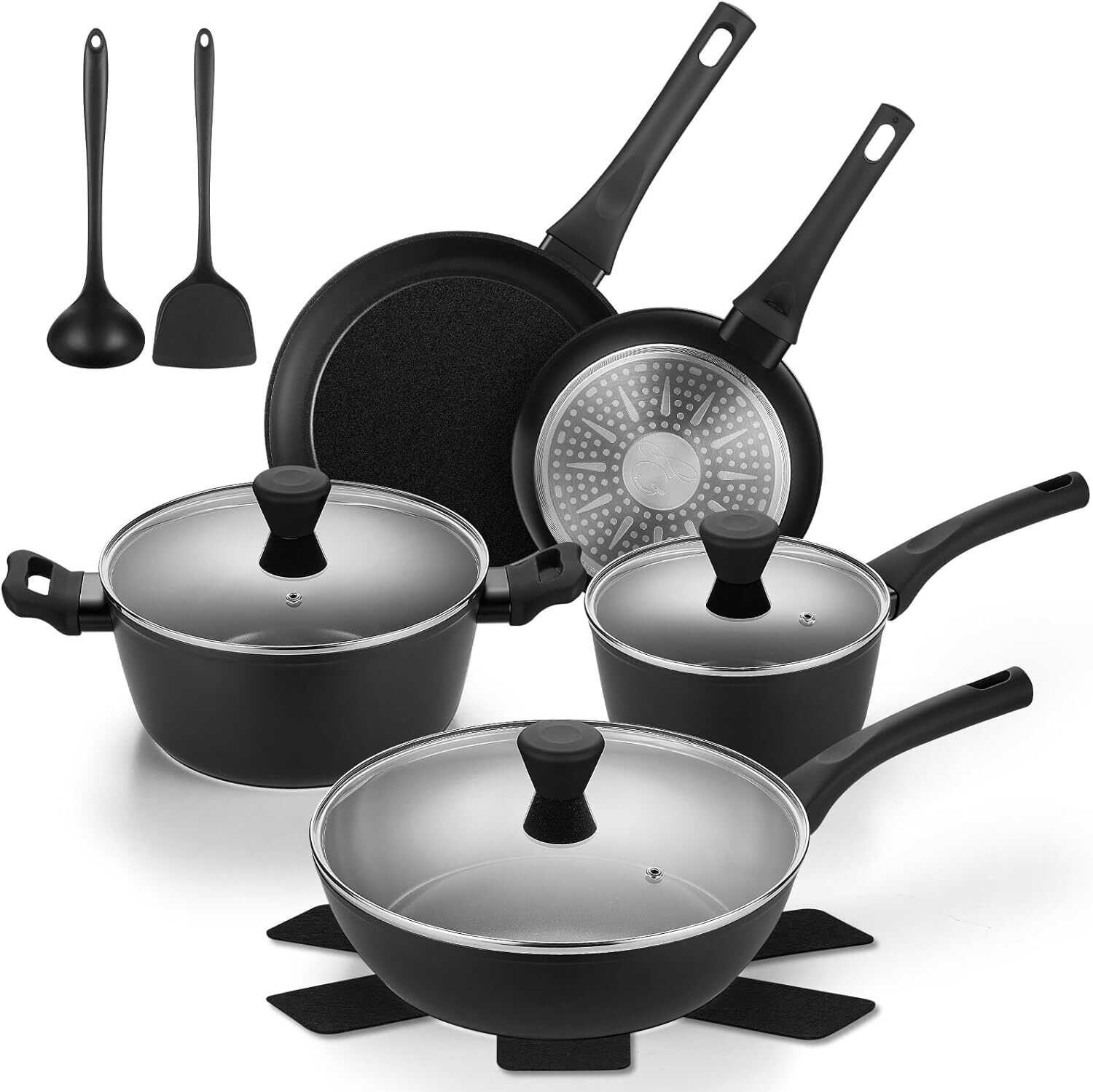 Cookware Sets Nonstick 11-Peice, Ceramic Pots and Pans Set Non-Toxic with Glass