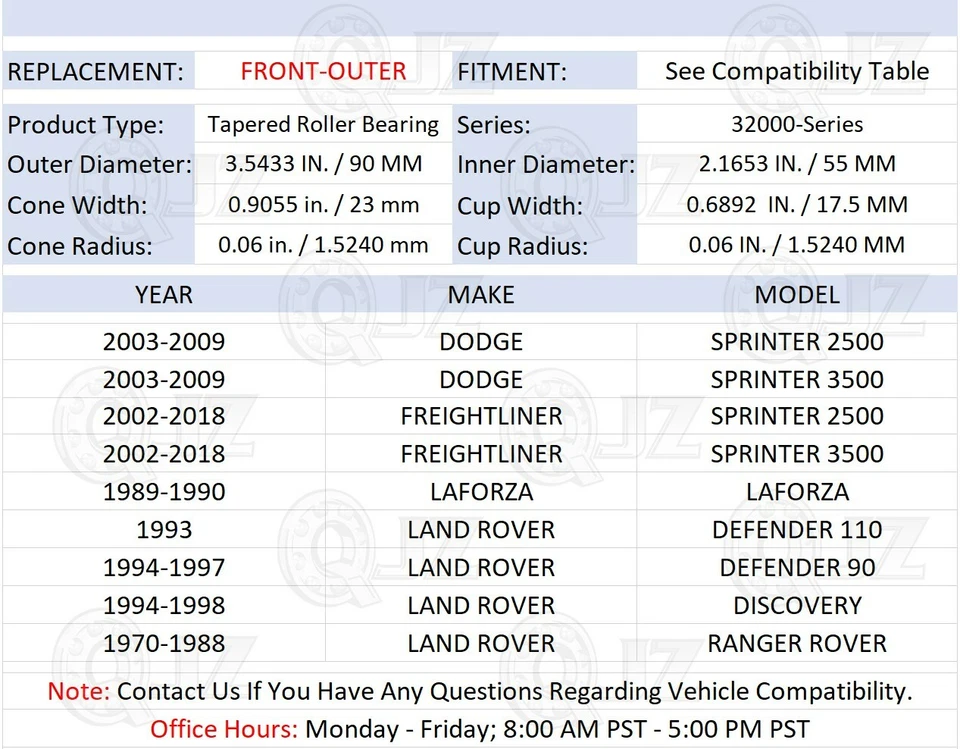 [FRONT-OUTER(Qty.1)] Roller Bearing For Land Rover Defender-90 Defender-110 SUV - Image 2 of 4
