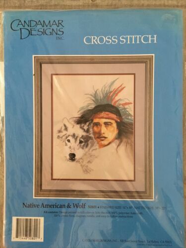 Kit de punto de cruz nativo americano y lobo Candamar Designs 50801 14"" x 18"" nuevo con etiquetas - Imagen 1 de 3