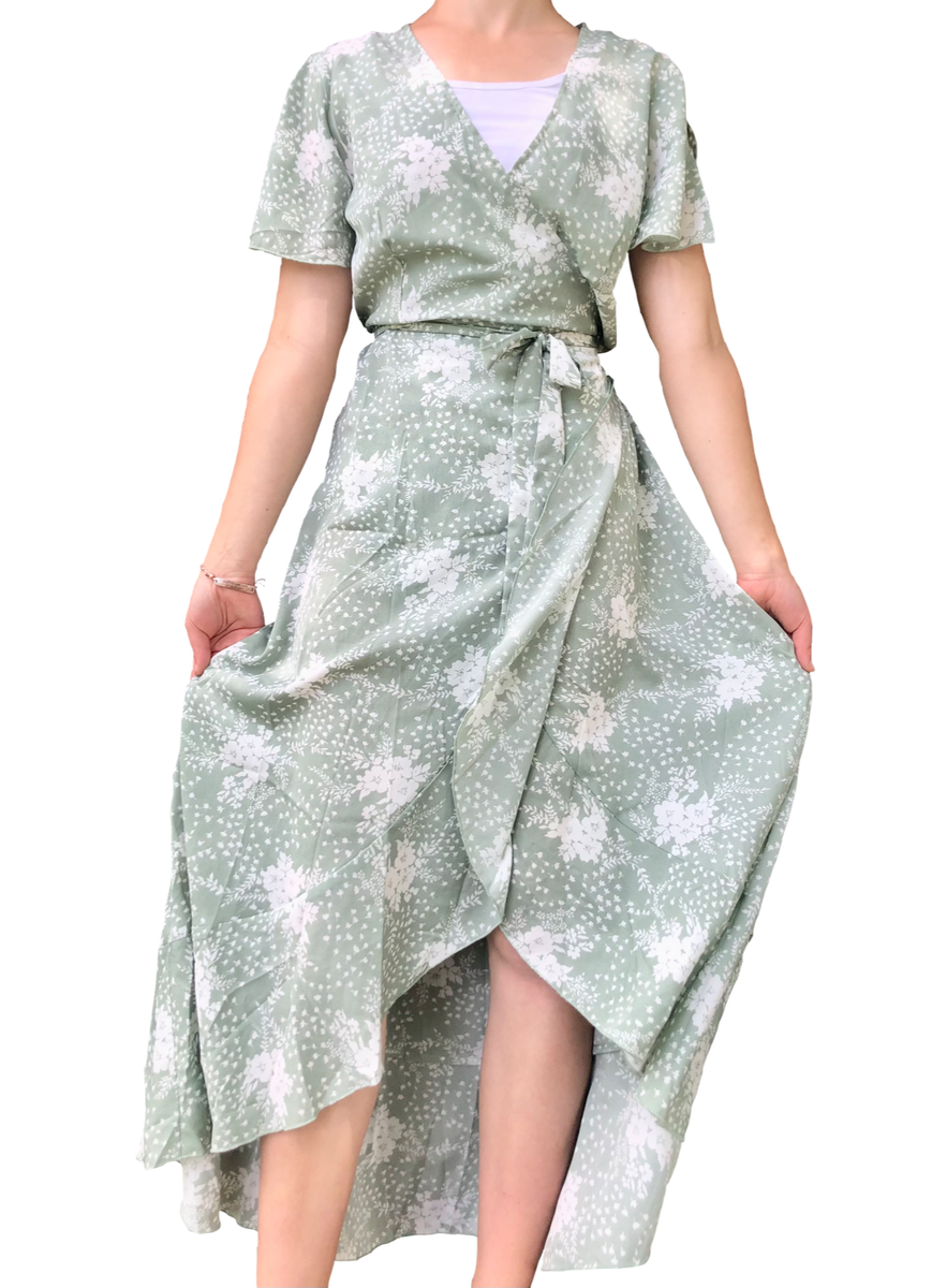 green wrap dress with white flowers Simplee Women's Sage Summer Floral Size Medium sage green semi formal dress for wedding