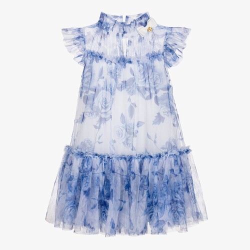 Angel's Face Girls 10-11 Blue Floral Roses Tulle Dress Brand New RRP: £120 - Picture 2 of 5