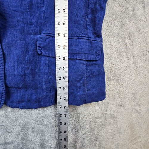 Tara Blazer Women's 44 Blue 100% Linen Button Front Office Career Lightweight - Picture 6 of 11