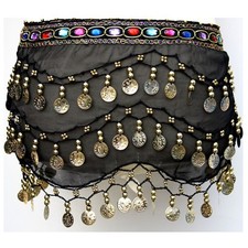 Hand made Belly Dance Hip Scarf 3 Rows Coin Belt Skirt Gold/Silver Coins COLORS