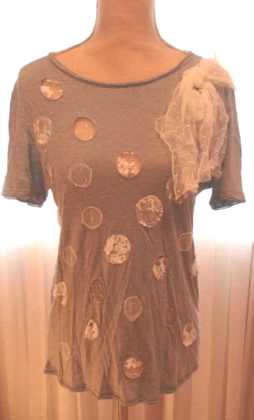RED VALENTINO BEAUTIFUL COMFORTABLE FABRIC GRAY TOP WITH UNIQUE LACE DETAILS SI