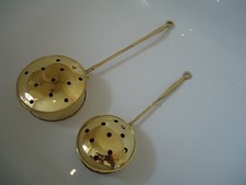 Brass Chestnut Roasting Pans Set Of 2 Old Style Roaster / Cooking Fire Place S M