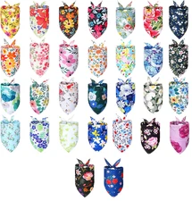 NEW Floral Pet Dog Bandanas Triangle Neck Scarves Set of 5 polyester 25.5 in.