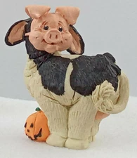 Enesco Kathy Wise Cow White Black Dairy Pig Smiling Mask Pumpkin Udders 3.5 in