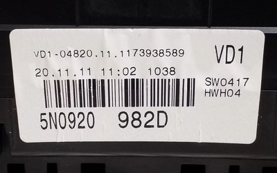 5N0920982D Volkswagen Tiguan 2011 Diesel speedometer instrument 