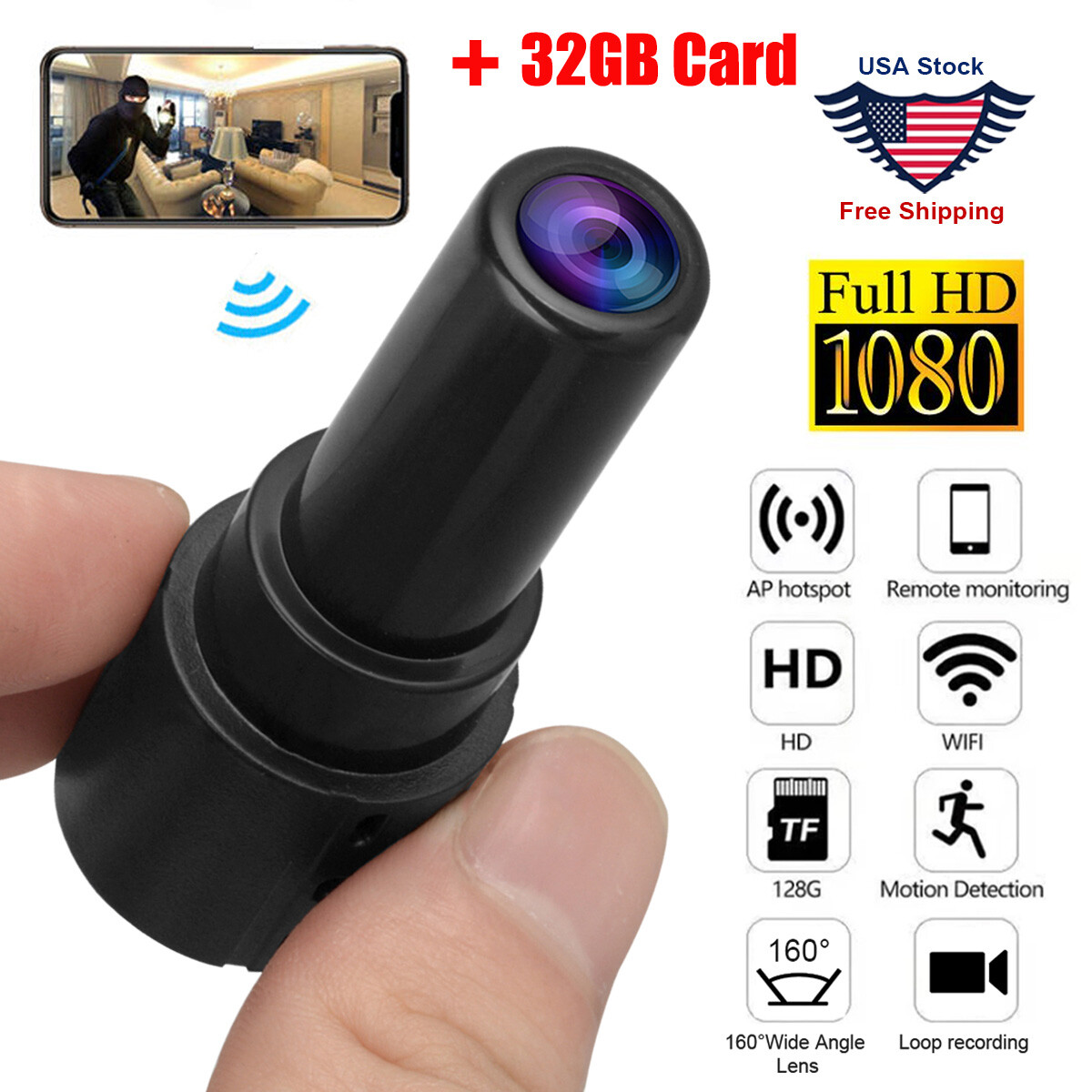 Mini Camera 1080 HD Wi-Fi Remote View Home Security Cam Indoor Motion Detection/