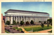 Postcard Albany State Education Building Birds Eye Antique Cars NY B204