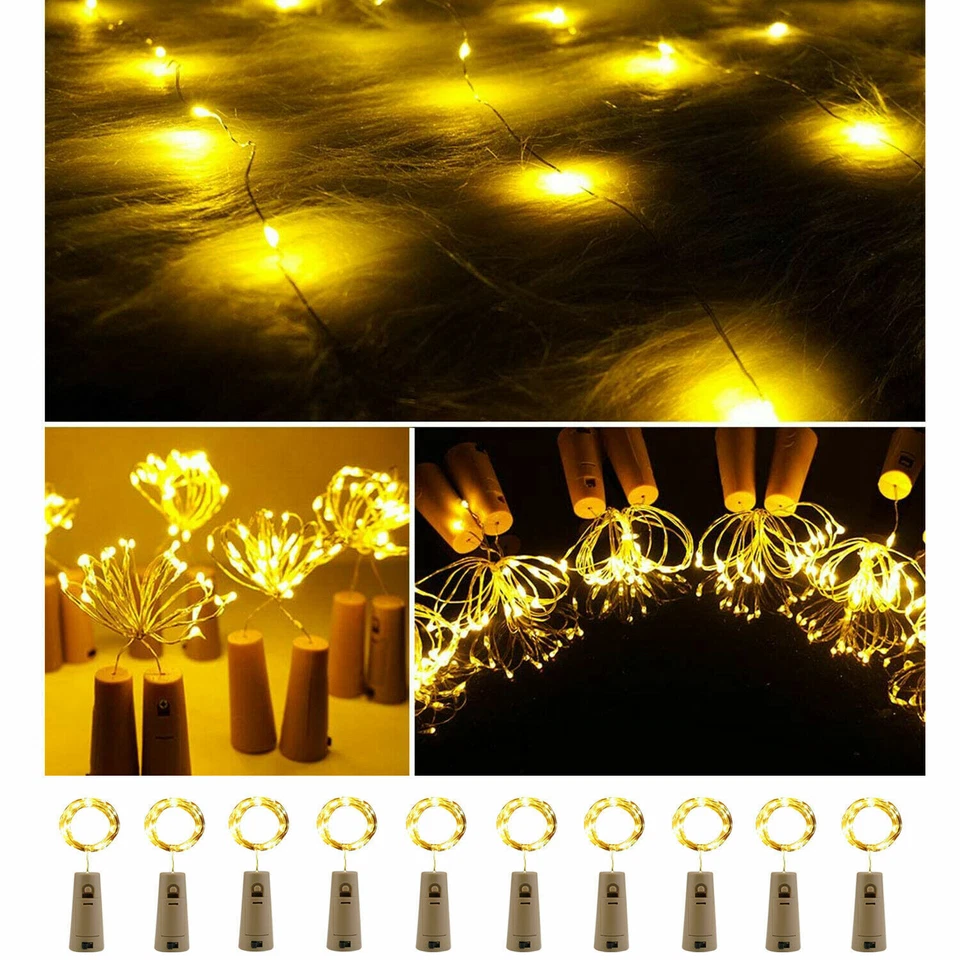 10x Botella de Vino 2M Cadena de Hadas Luces 20 LED Batería Corcho para Fiesta Boda Foto 2 de 4