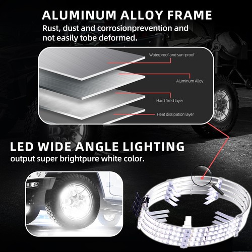 Luz LED para llanta de rueda 4 anillos 14""/15,5""/17"" blanco puro cuatro filas para automóvil camión + control remoto - Imagen 27 de 50