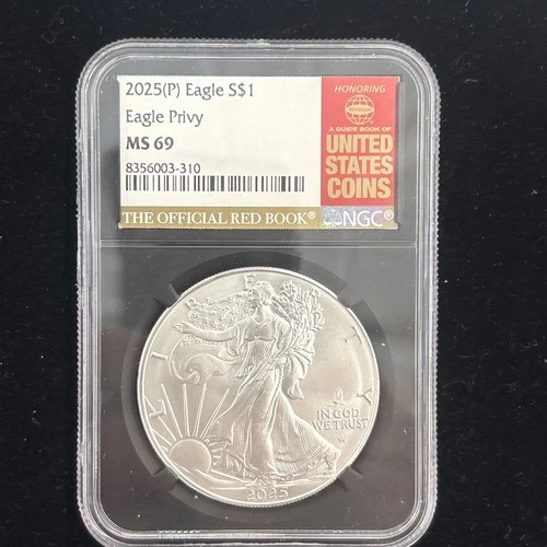 2025 (P) $1 American Silver Eagle First Eagle Privy NGC MS69 Red Book Label