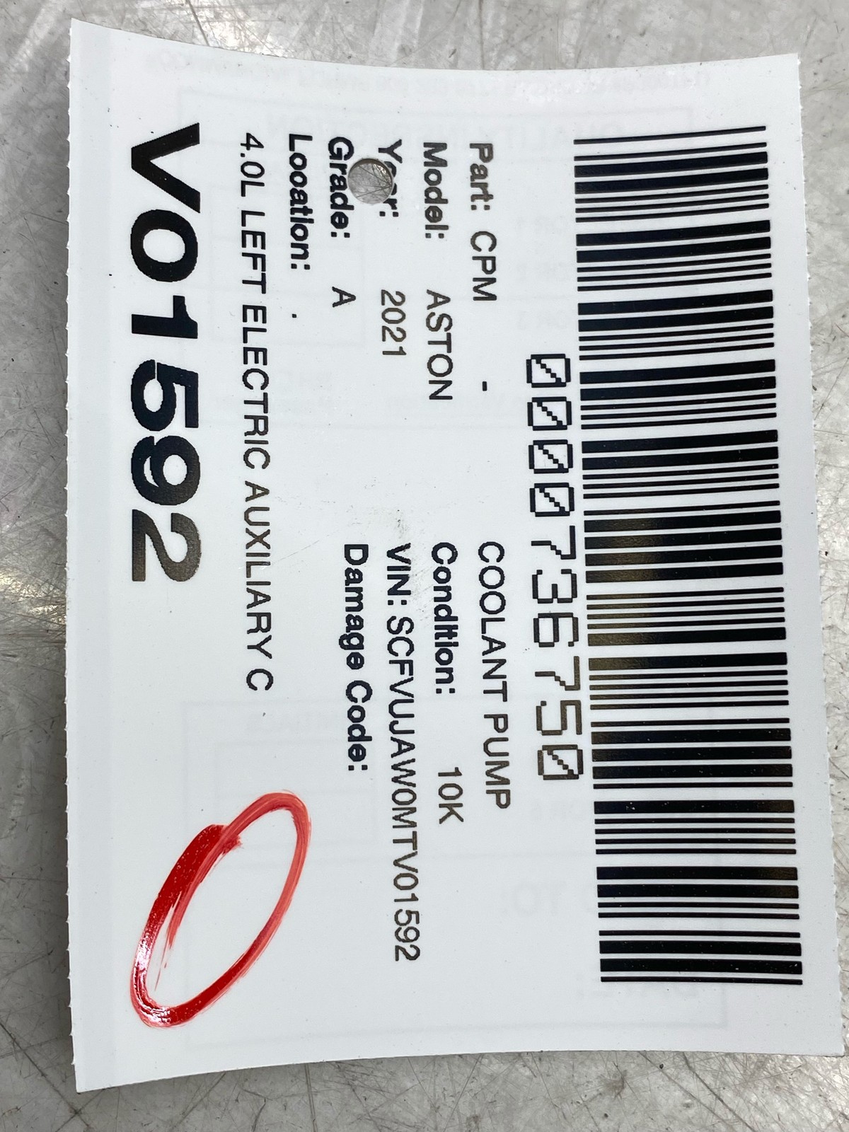 2020-2025 ASTON MARTIN DBX 4.0L LEFT ELECTRIC AUXILIARY COOLANT WATER PUMP