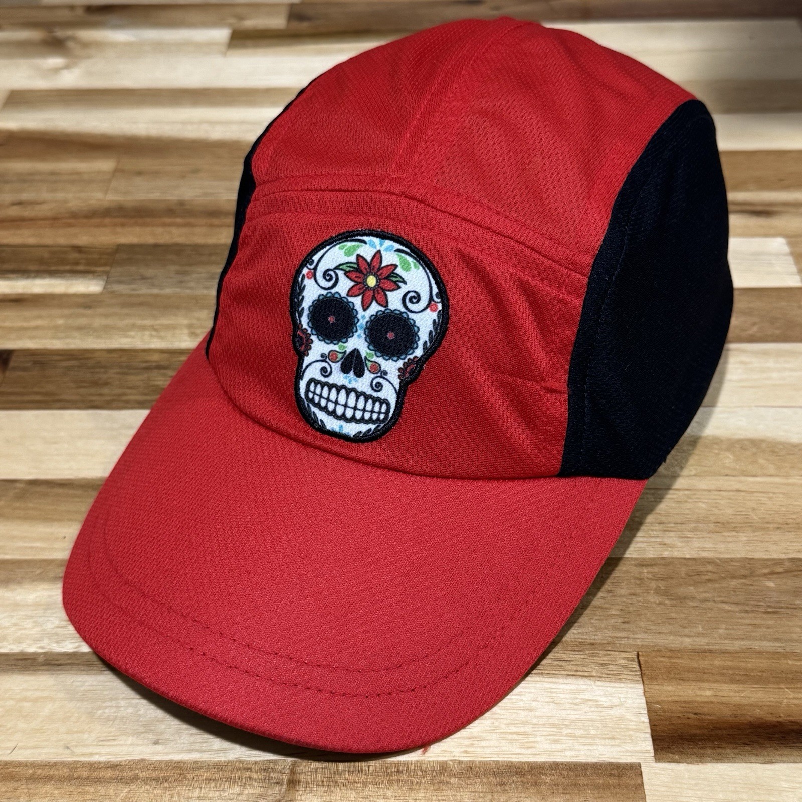 HEADSWEATS Sugar Skull Red Black Running Hat Adjustable Cap 